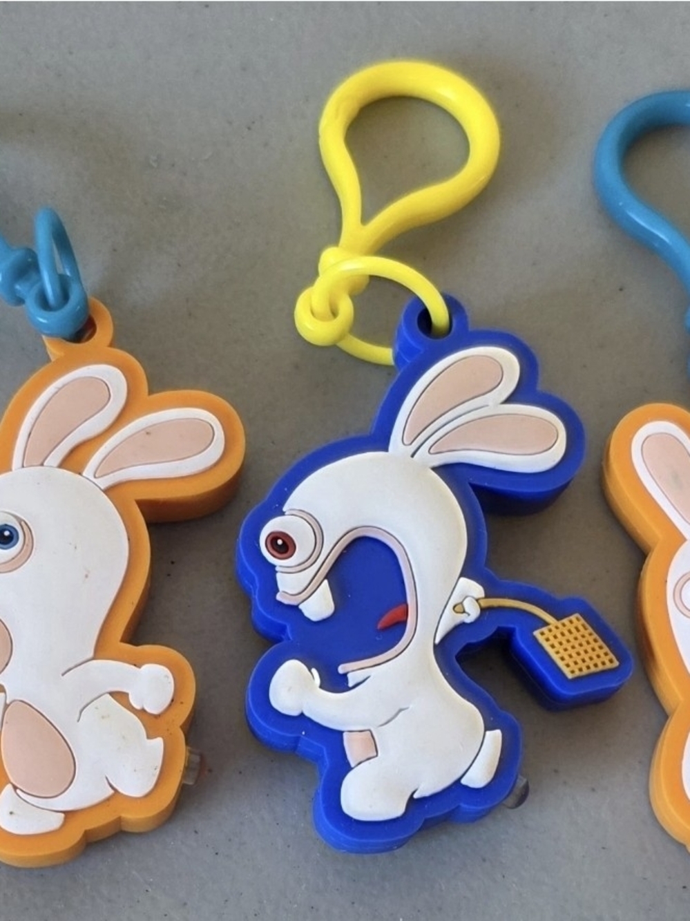 Lot Of 3 Raving Rabbids Light-Up Keychains *WORKS*